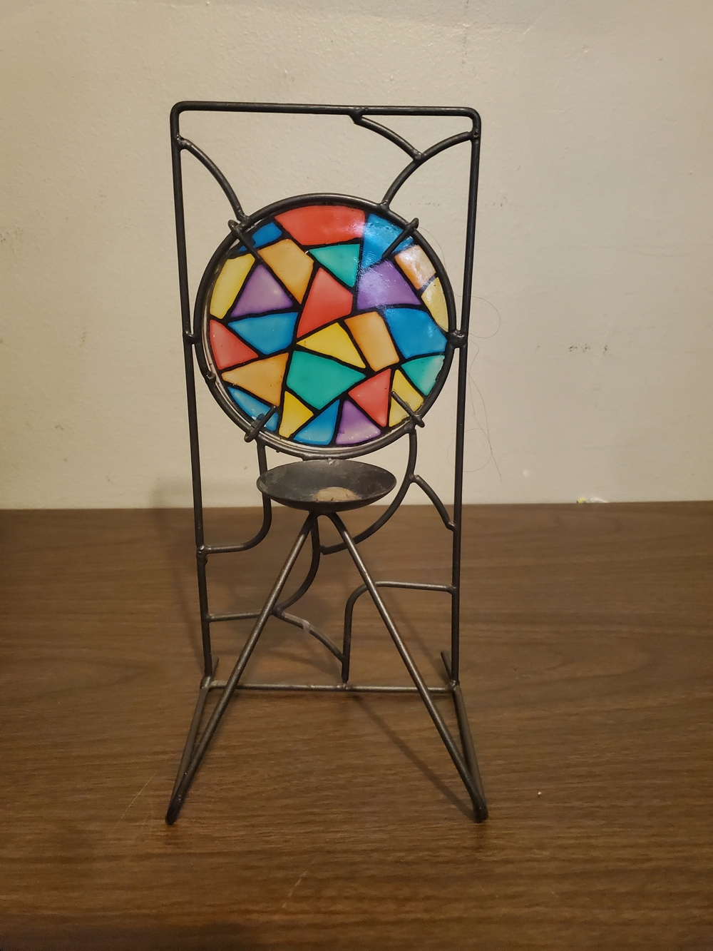 Source Unknown Multicolor Stained Glass Candle Holder from the Communist era